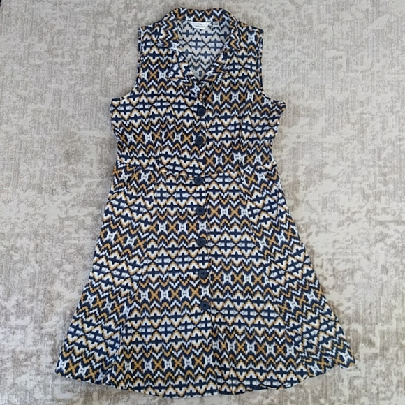 Mlle Gabrielle Collared Button Up Dress PL Navy White Mustard Yellow - Picture 4 of 16